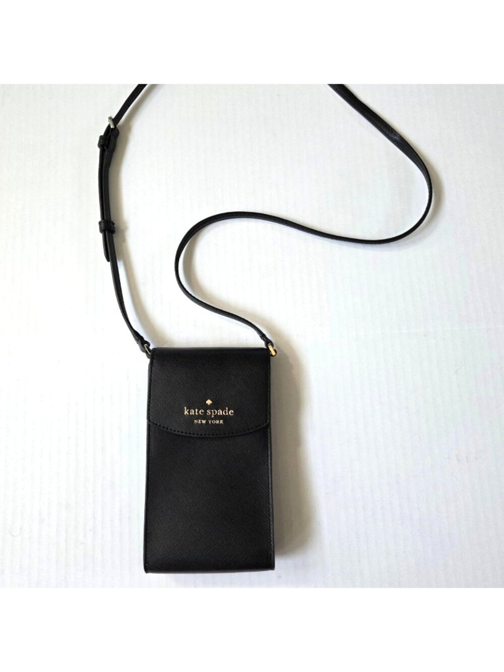 Kate Spade Staci North South Flap Phone Crossbody Bag Black Leather Purse